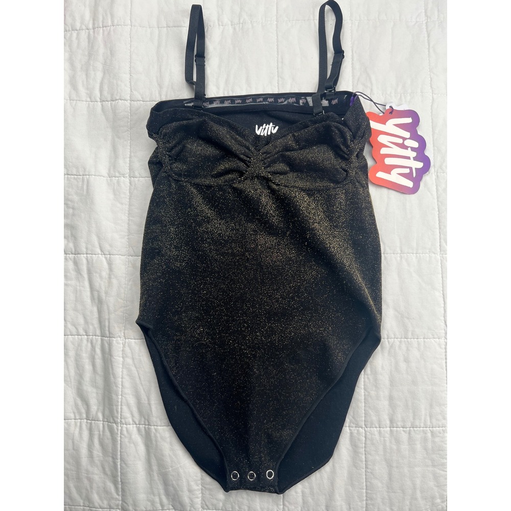 Yitty Nearly Naked Luxe Strapless Bodysuit Black Gold‎ Sparkle XL XXL